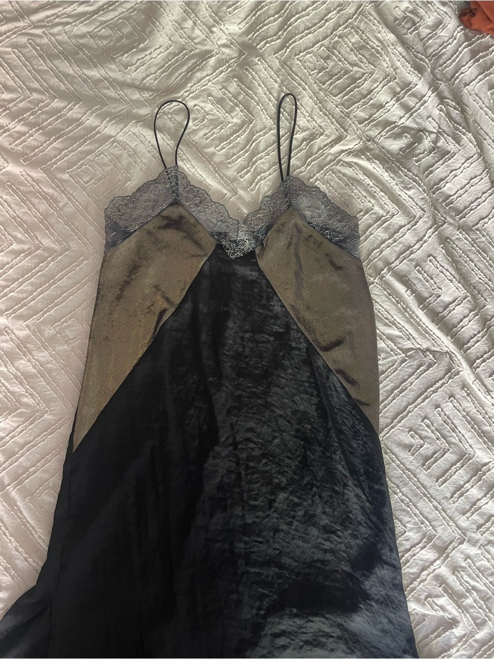 Zara Black and Olive Satin Lace Slip Dress